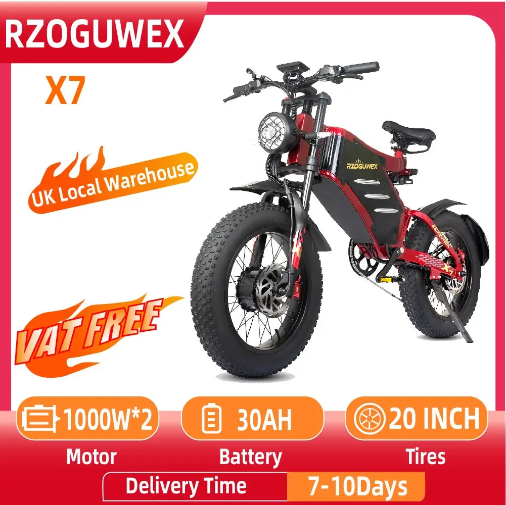 RZOGUWEX X7 Adult E-bike1000W*2 Dual Motor All-terrain Electric Bicycle 48V30Ah Battery ebike 20-inch Fat Tires E-Mountain bike