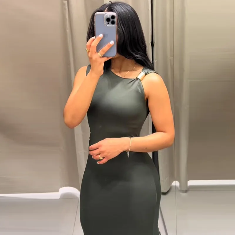 HXAO Womens Ruffled Bodycon Dresses 그린 블랙 드레스 여름 여성 섹시한 민소매 롱 드레스 비대칭 코르셋 Vestidos 066