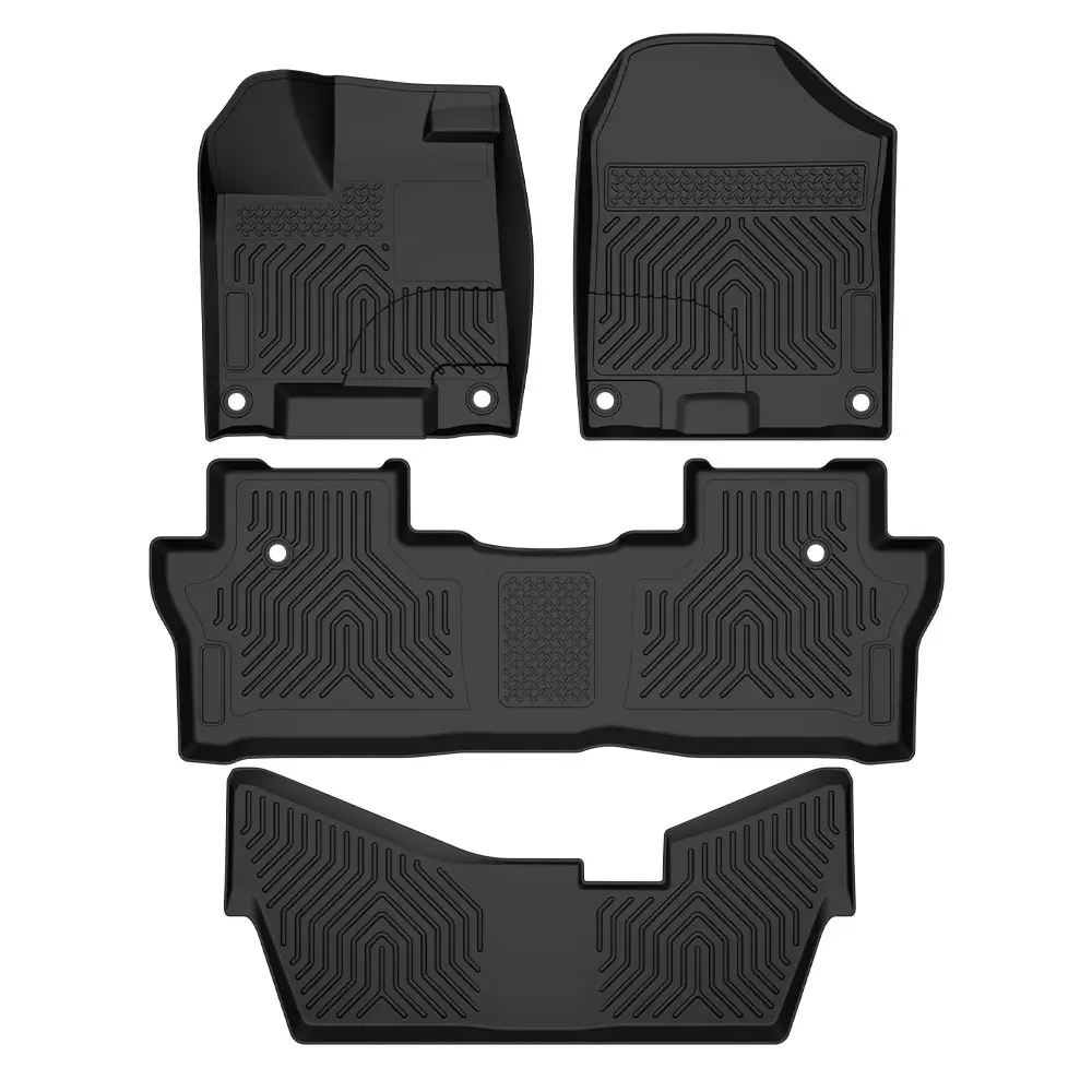 Floor Mats Fit for Honda Pilot 8 Passenger Models 2016-2022/No Elite Models TPE All Weather Full Cover Protection 4 Piece Black
