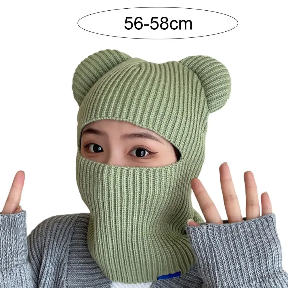 New Balaclava Hat Autumn and Winter Knitted Pullover Cap Bear Ears Outdoor Warm Riding Windproof Integrated Scarf Beanie Hats