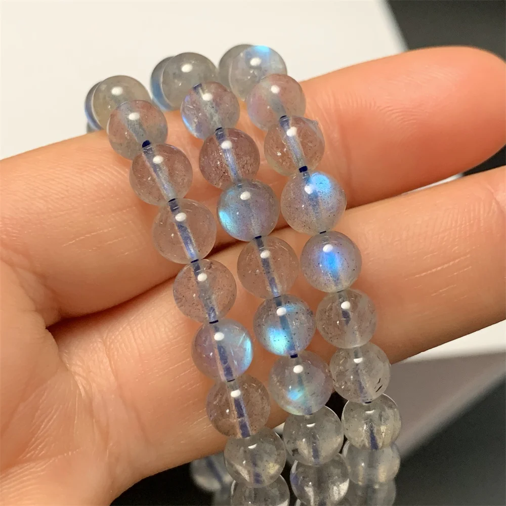 

1Piece Transparent Body Natural Strong Blue Light Labradorite Bracelet Women Dual-use 3 Strands Bracelets Necklaces Clear Beads