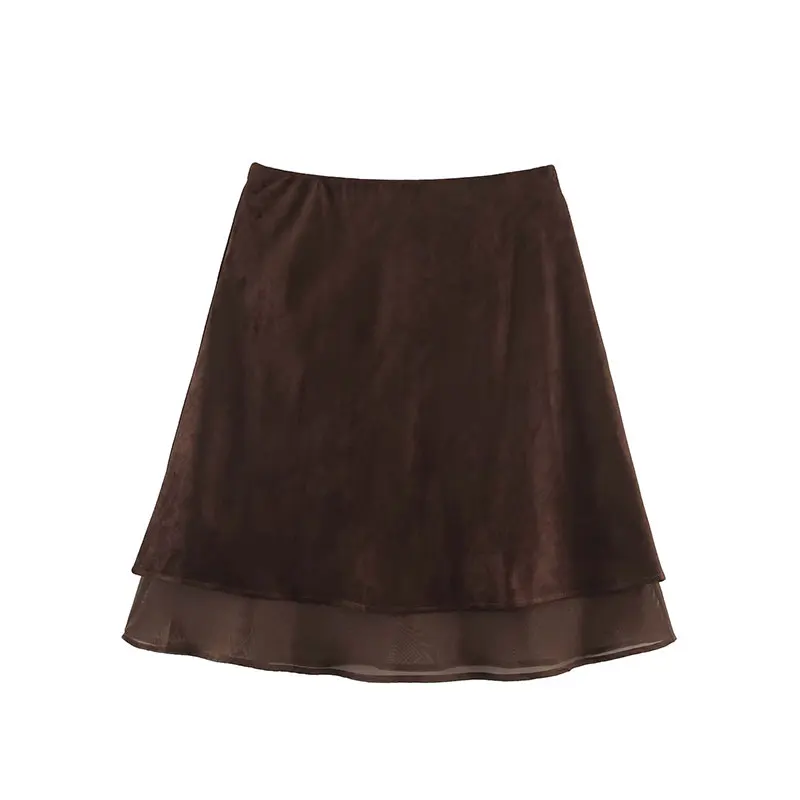 NLZGMSJ Vintage Casual Women Skirt Solid Suede Splicing Short Skirt New Fashion 2026 Autumn Winter Holiday Mini Female Skirt