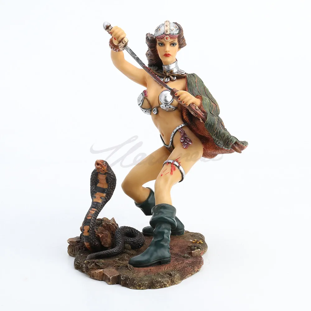 Fantasy Female Warrior with Sword and Cobra Resin Figurine Hand Painted Sculpture for Home Decoration Office Desk Ornament Gift
