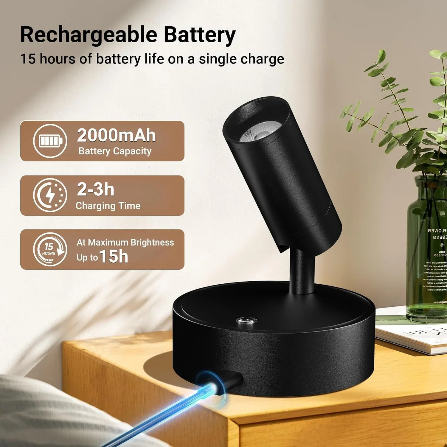 Magnetic Wall Lamp LED Floor Wall Light 2000mAh Rechargeable for Bedroom Live Room Decor No-drill Installation