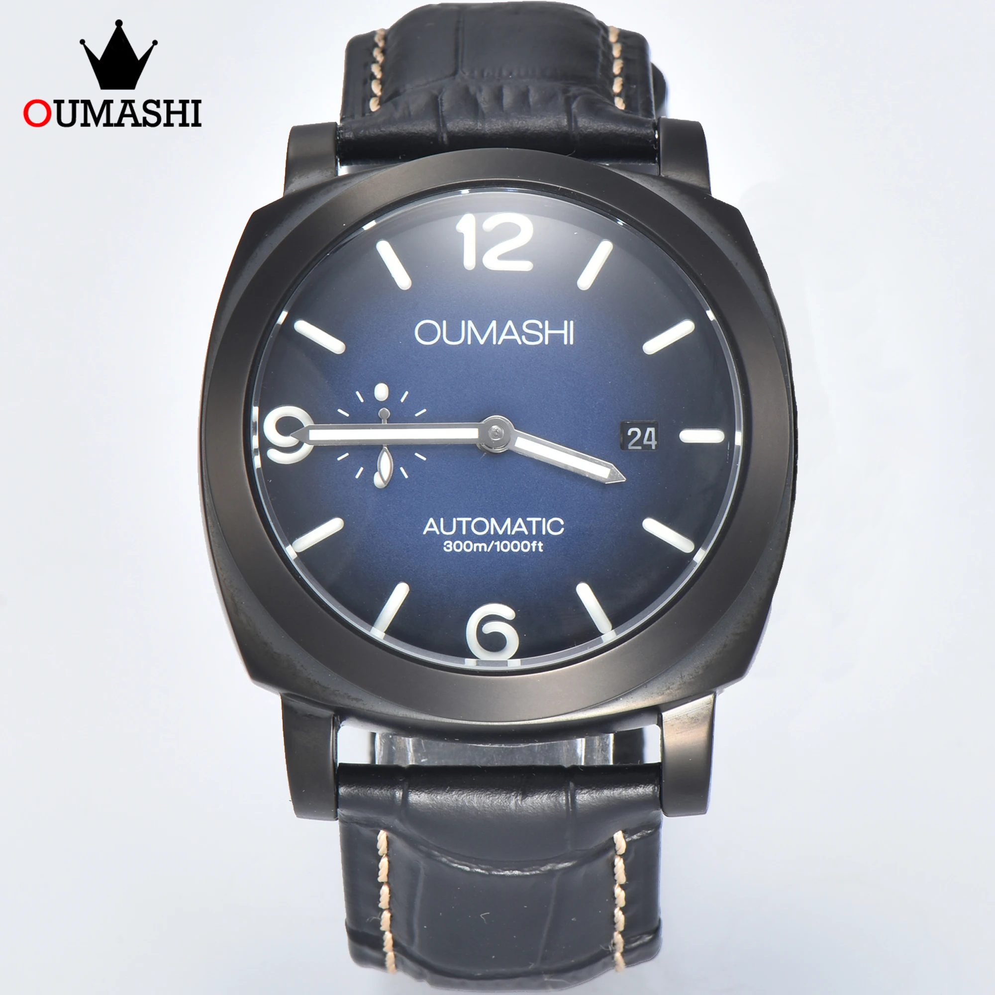 

OUMASHI 44mm Watch ST2555 Automatic Movement Stainless Steel Men's Mechanical Watch Mineral High-Strength Glass Leather Strap