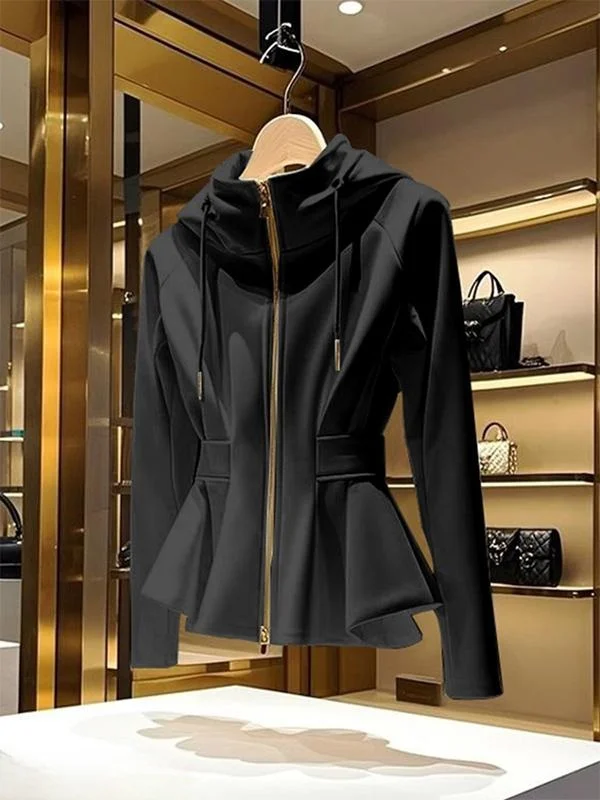 

White Stand Collar Hoodie Women's Jaet Waist Cinched Spor Casual Top Spring 2026 Early Release Faionable Commute Sle