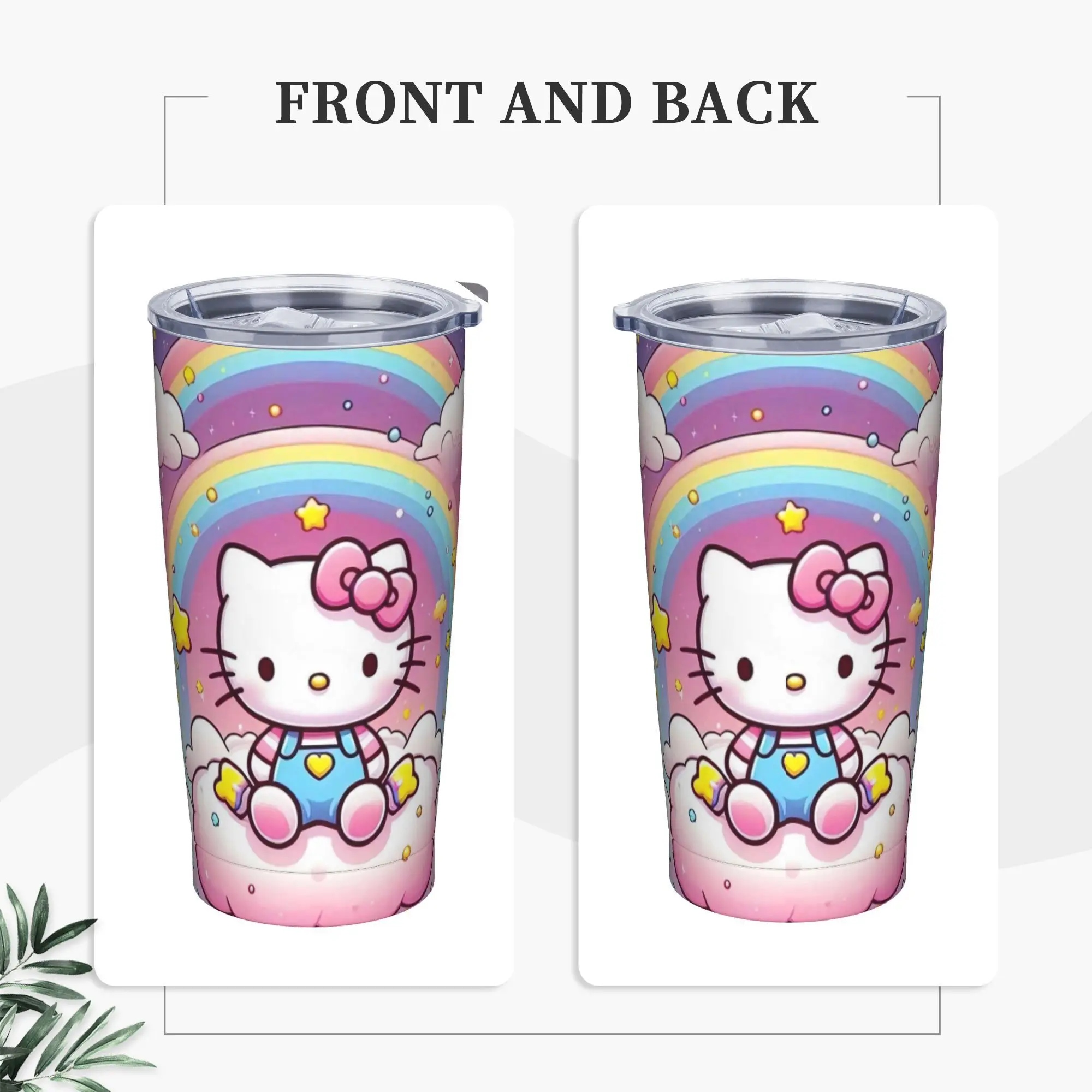 

Hello Kitty Rainbow Tumbler Hot Drinks Water Bottle Portable Stainless Steel Coffee Mug Custom Camping Car Mugs