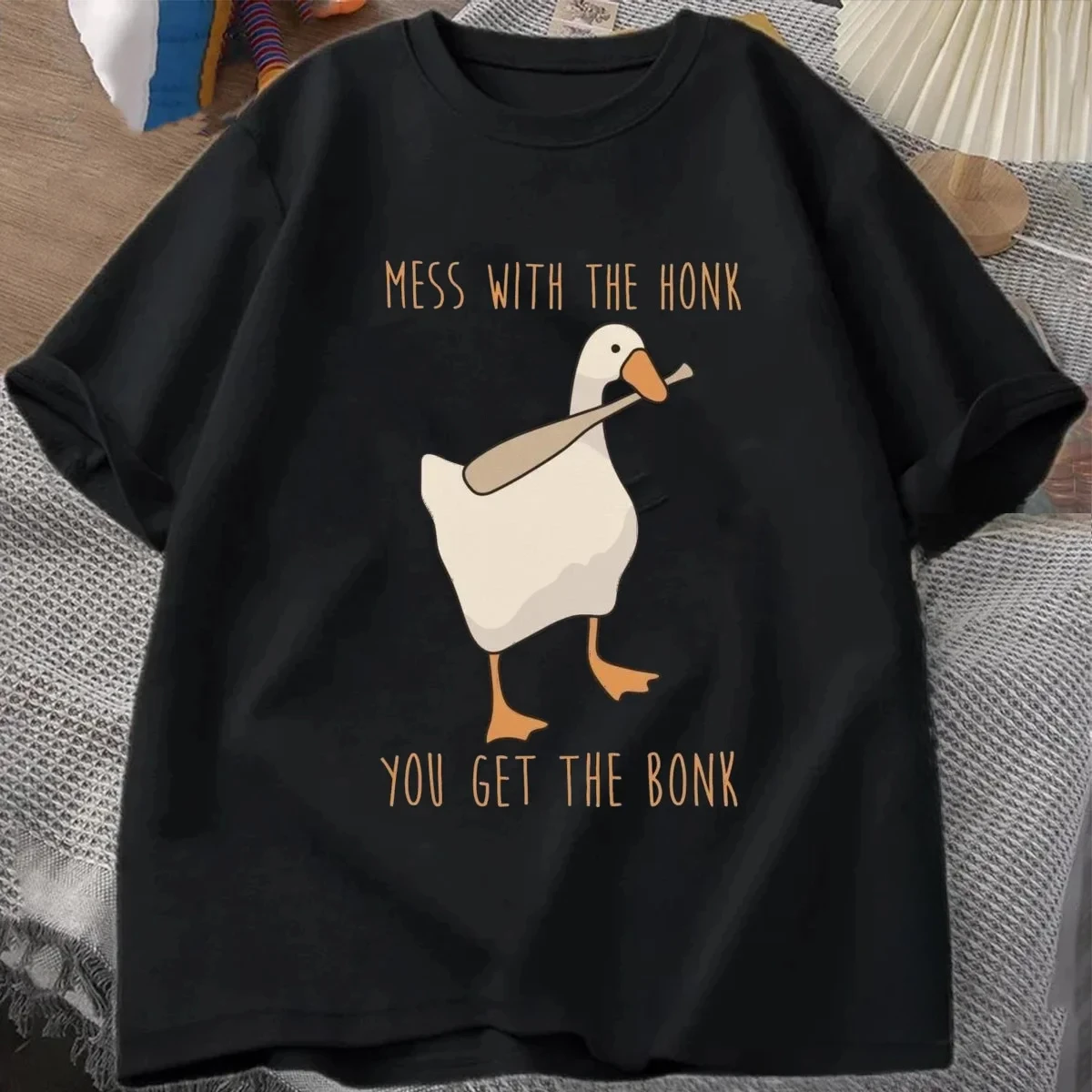 

Summer Fashion Men TShirts Funny Untitled Goose Game Tops Men Women Loose Tee Mess With The Honk You Get The Bonk T-shirt