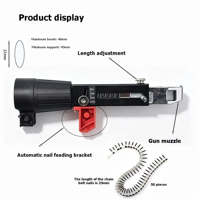 SHGO-Screw Nailer Wood Carpentry Drywall Automatic Nailing Drill Attachment Head
