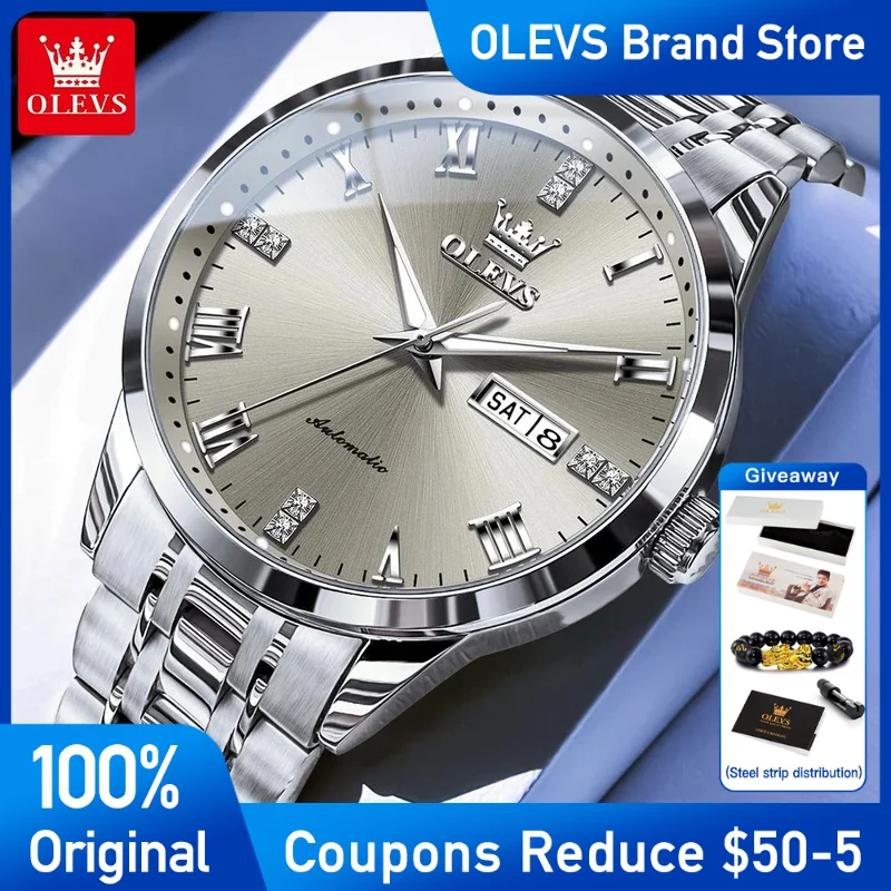 

OLEVS Mens Watch luxury Top Brand Stainless steel mechanical watch Waterproof Luminous Men's Wristwatch Automatic Date Reloj