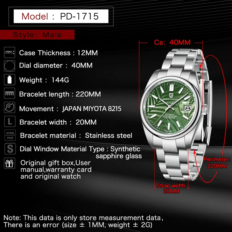 2024 New PAGANI DESIGN Palm leaf Mens Watches Mechanical Wristwatch Automatic watch for men 39MM Sapphire mirror NH35A Clock man