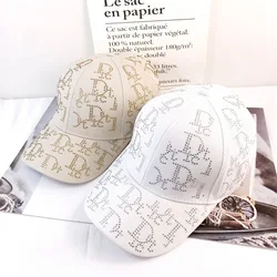 Gorra de béisbol con letras de diamantes de imitación para mujer, protector solar, sombreado, lengua de pato, gorra de rebote de ocio, compras callejeras, moda 2024