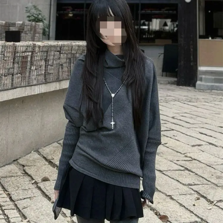 

Корейский вязаный свитер с открытыми плечами, женский осенне-зимний нерегулярный ажурный топ с необычным дизайном, модный коврик