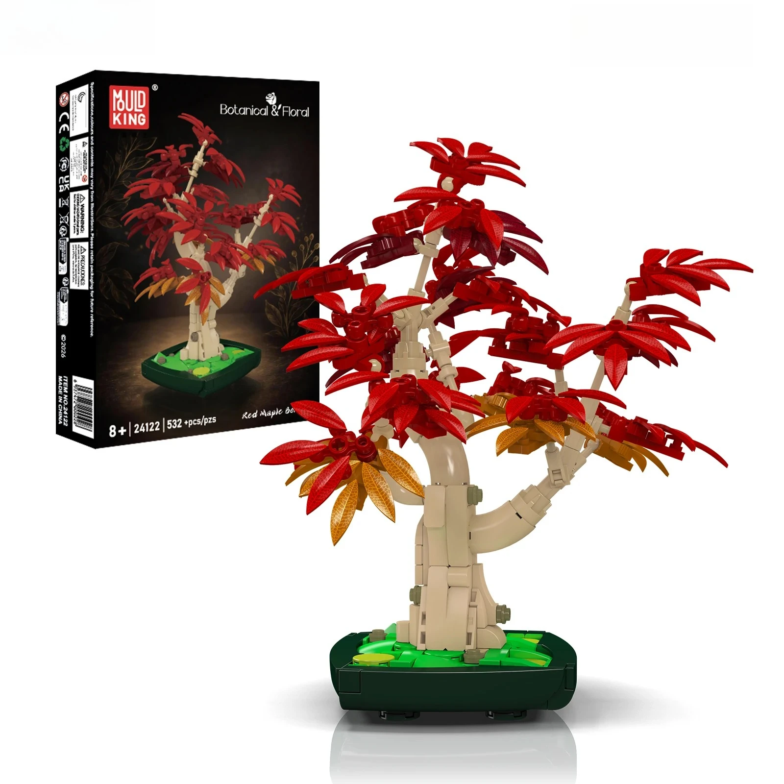 Mould King 24122 532PCS Red Maple Bonsai Model Building Blocks Set Bricks Potted Plants Home Office Ornament Toys Holiday Gifts