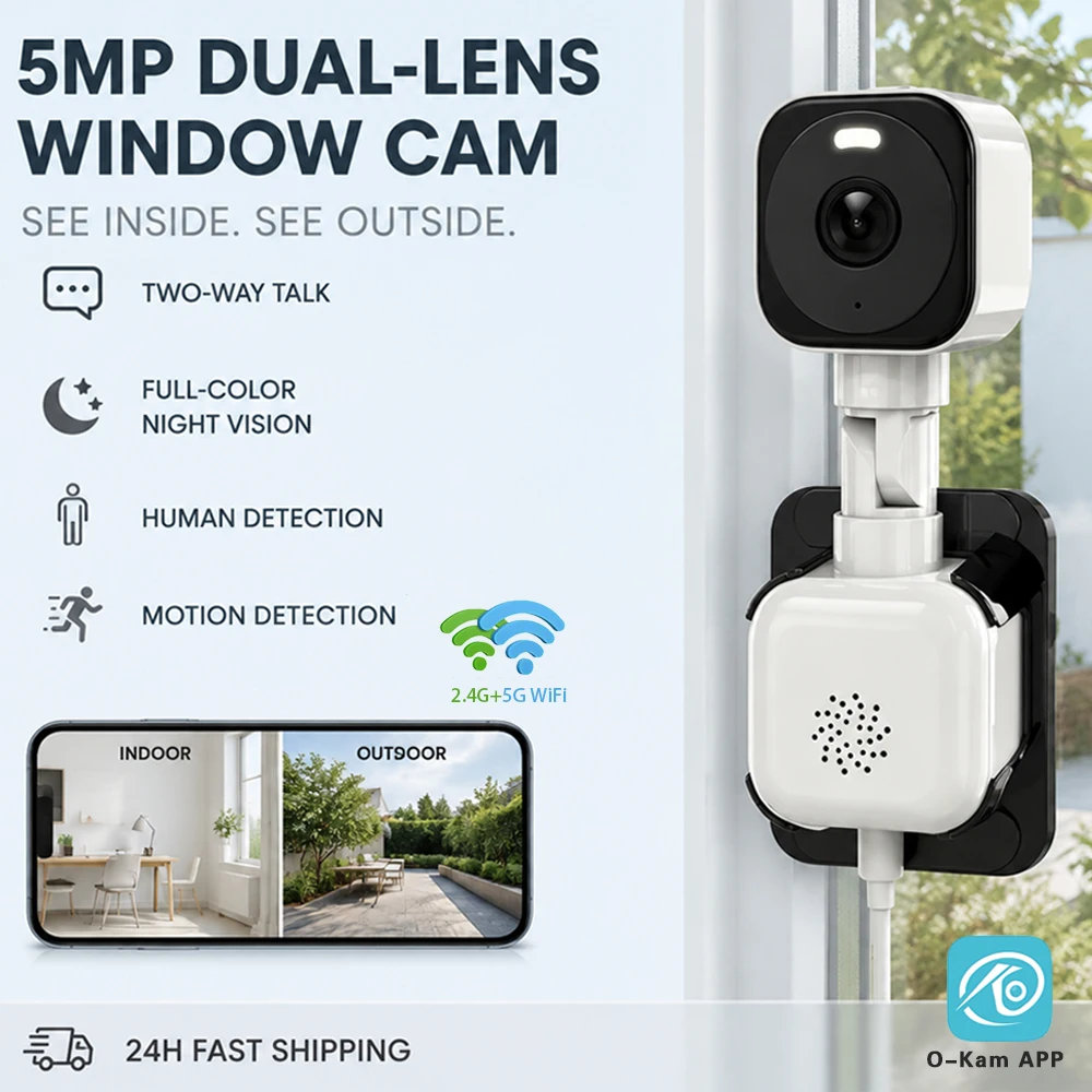 5MP 2K HD 5Ghz Wifi Window Security Camera Dual‑View Two‑Way Talk Full‑Color Night Vision Human Motion Detection CCTV Cam