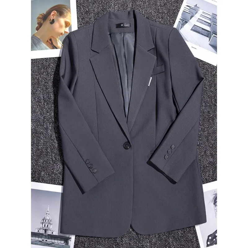 Blazer gris imbibé pour femme, manteau femme, manches longues, bouton unique, veste droite formelle pour le bureau, tenue de travail pour femme