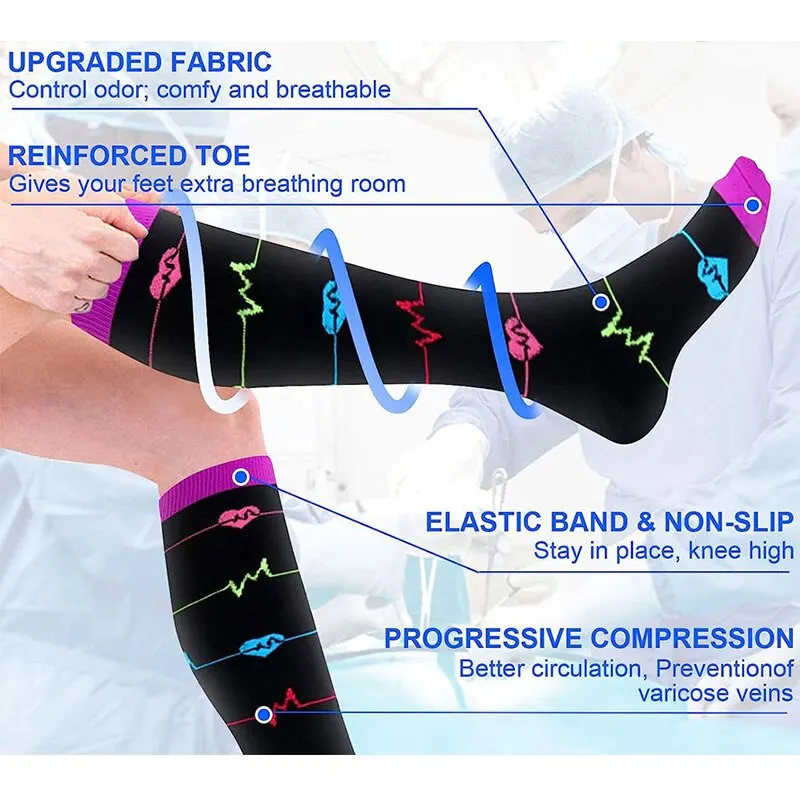 Medical Althetic Compression Socks for Men and Women Diabetes Varicose Veins Sports Socks for Running Cycling Travel Flight