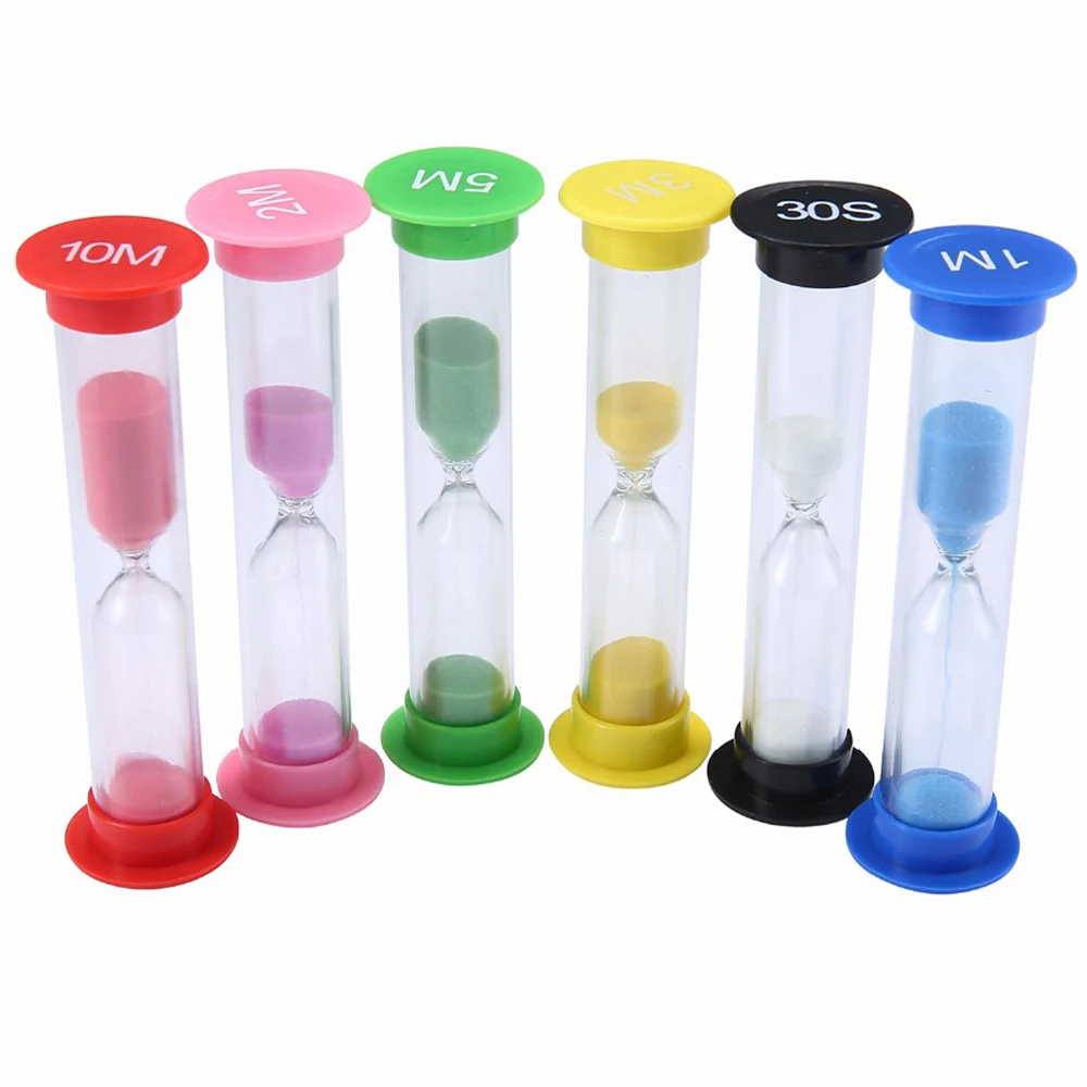 6pcs Sand Timer Assortment Plastic Hourglass Timer Colorful Sandglass Hourglass Small 30sec/1min/2mins/3mins/5mins/10mins Sand