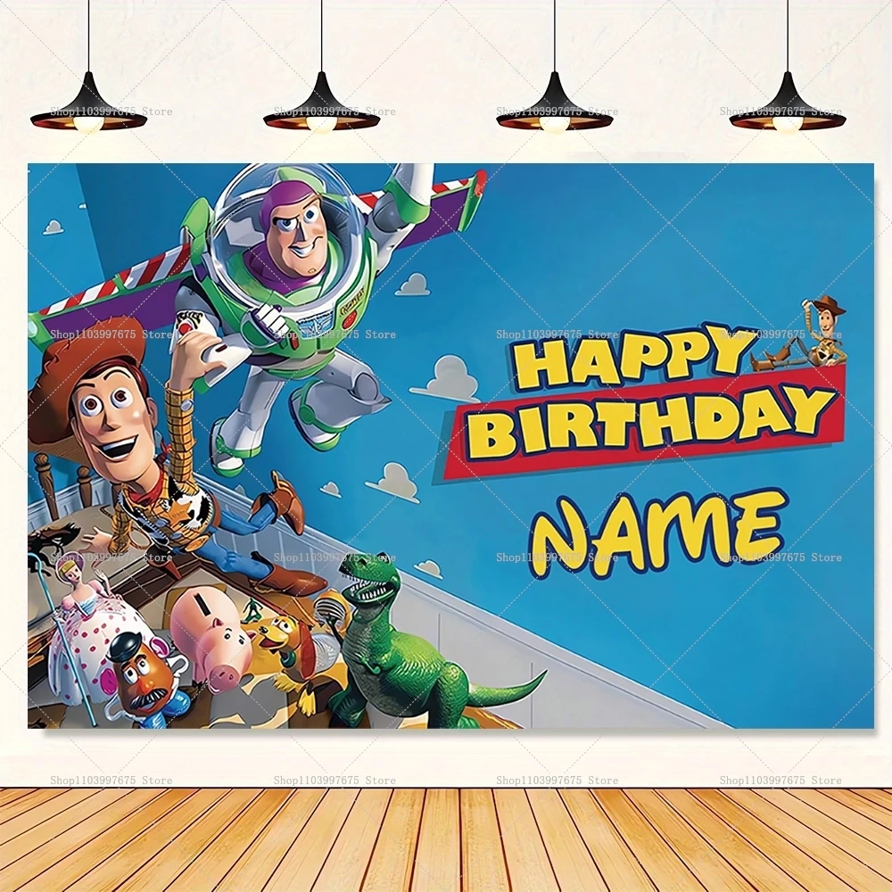 Fondos de fiesta de Toy Story con nombre personalizado, decoraciones de cumpleaños para niños, fondo fotográfico, pancarta para Baby Shower, suministros para fiestas
