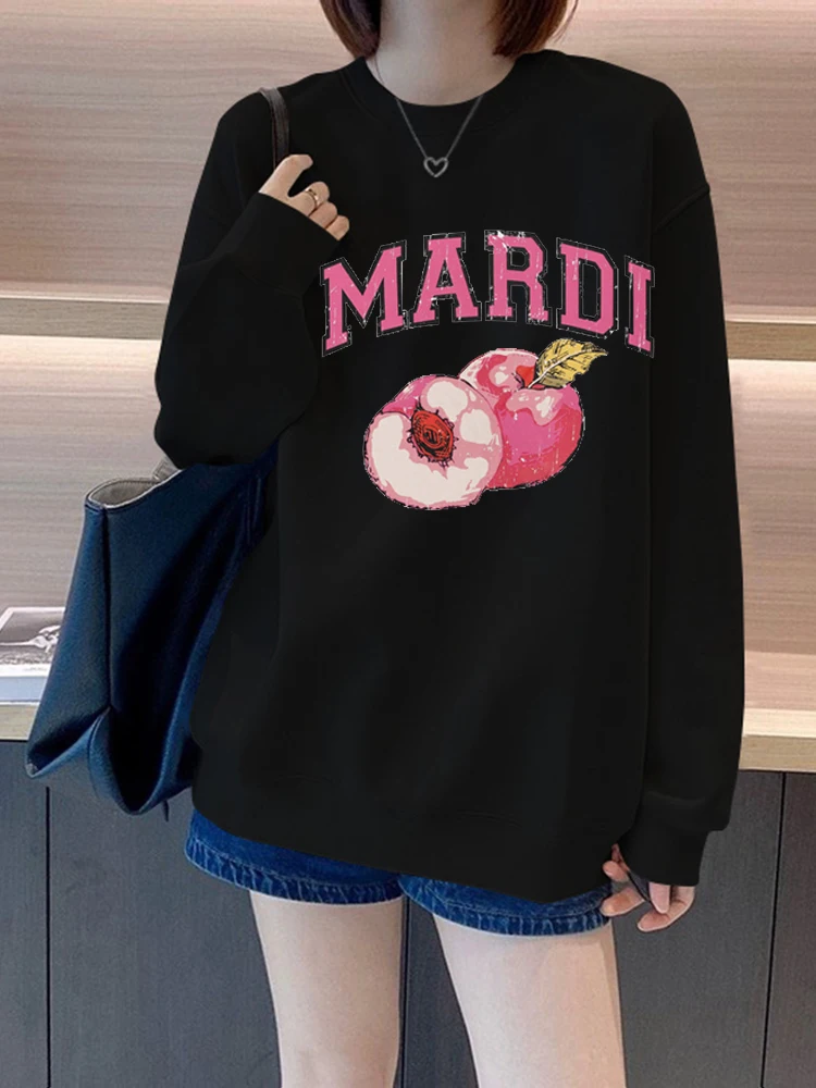 Mardi Pattern LOGO Printed Long-sleeved Casual Versatile Loose Couple Sweater Pure Cotton Autumn and Winter Top Korean Women