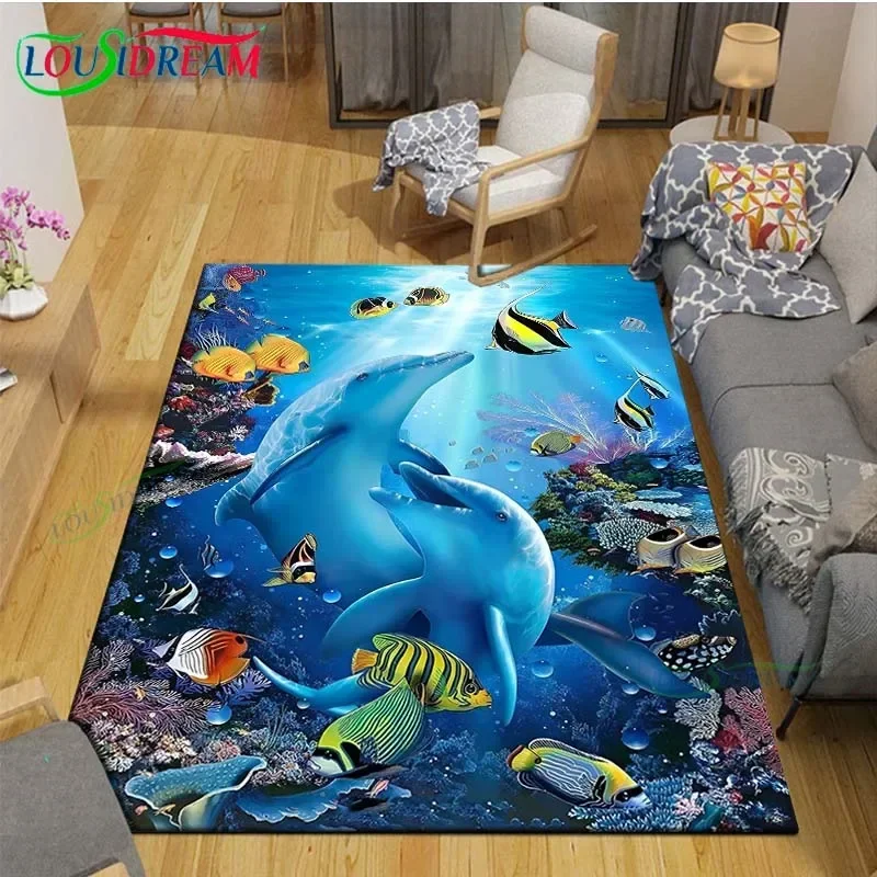 Fashion 3D Beautiful Sea Dolphin Printed  Carpets Living Room Anti-Skid Area Rug Kids Bedroom Mats Yoga Mat Large Carpet Decor