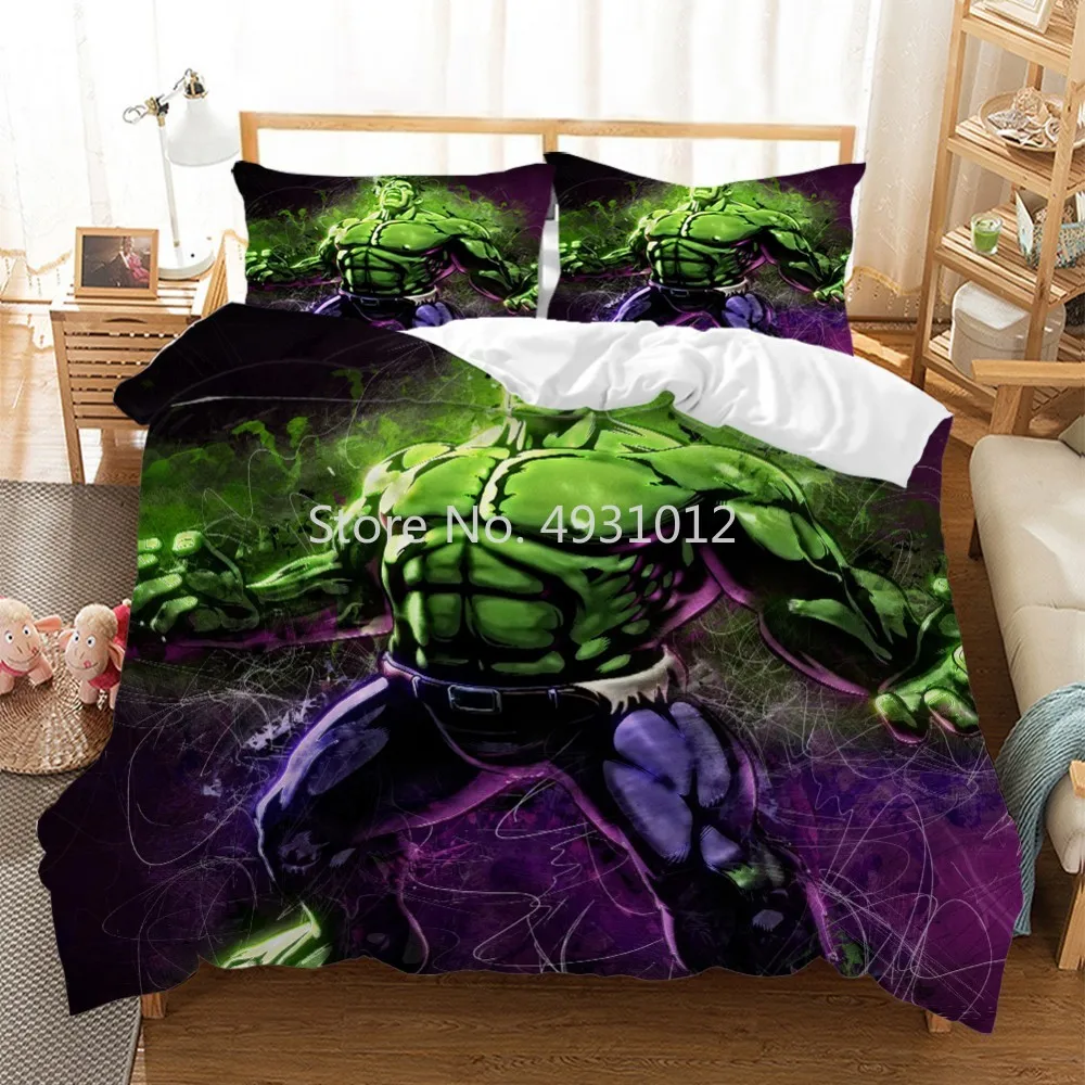 Disney Avengers Hulk Cartoon 3D Bedding Sets Boy Girls Alliance Character Pillowcases Duvet Cover Set Single Twin Queen Size