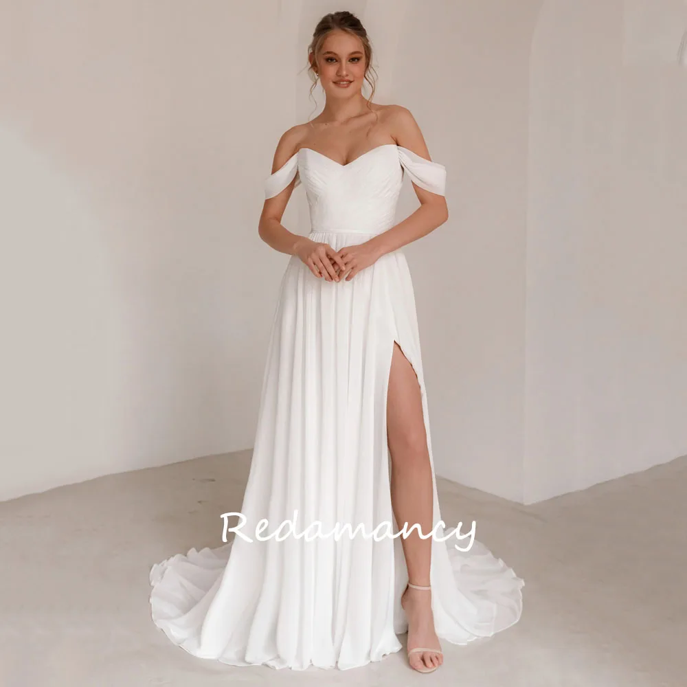 

Redamancy Simple Chiffon Off the Shoulder A-LINE Wedding Dresses 2024 Lace Up vestidos de novia wedding dresses for woman