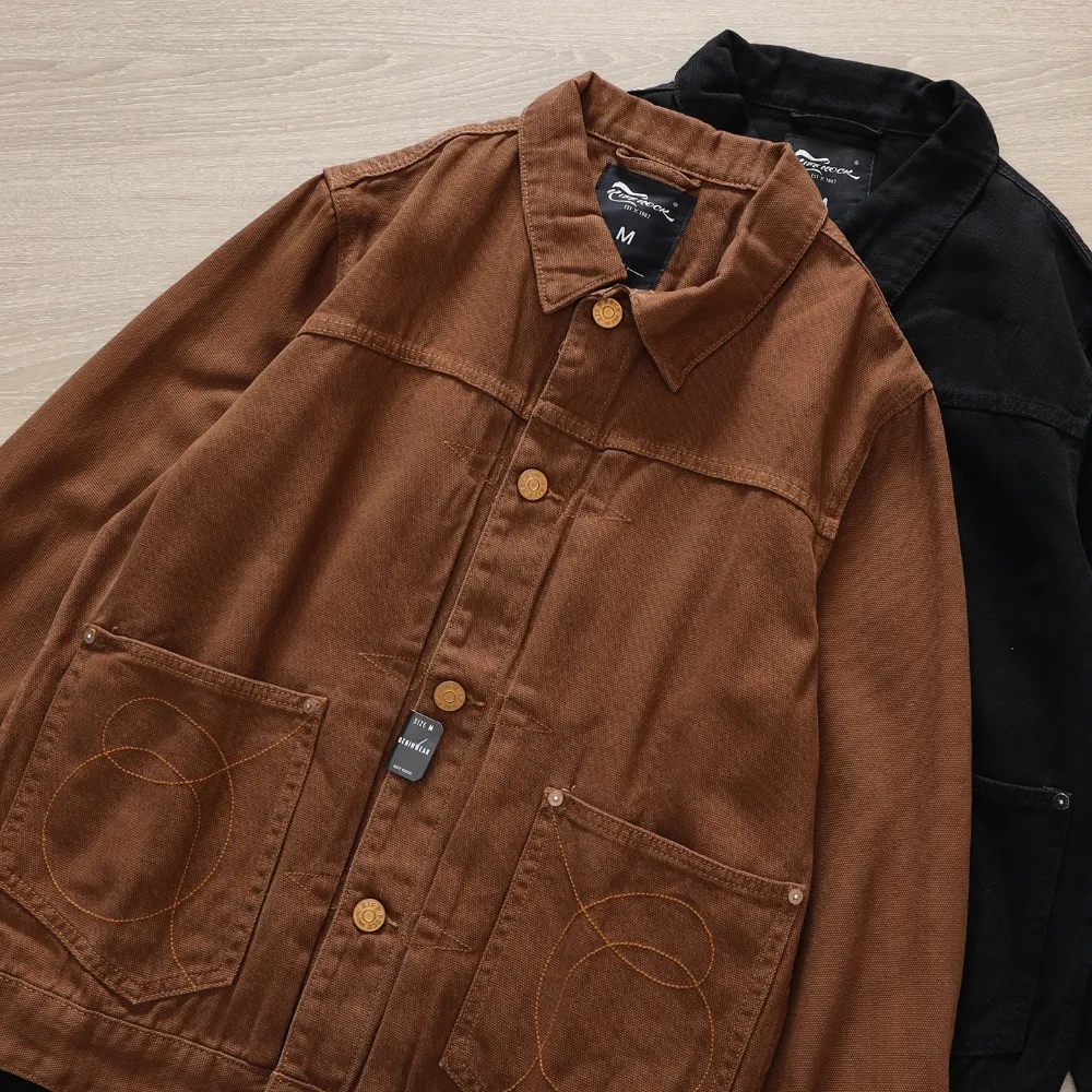 

Американская джинсовая куртка в стиле ретро, тяжелый хлопковый свободный осенний новый мужской верхний топ с длинными рукавами и несколькими карманами