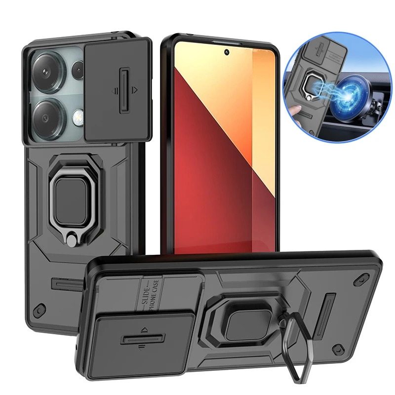 עבור poco M6 pro 4 גרם מגנט מחזיק טבעת שריון בחזרה כיסוי poko קטן מ 6 pro pro pro pocom6pro pro 4 גרם שקופית עדשה מגנים פונדה