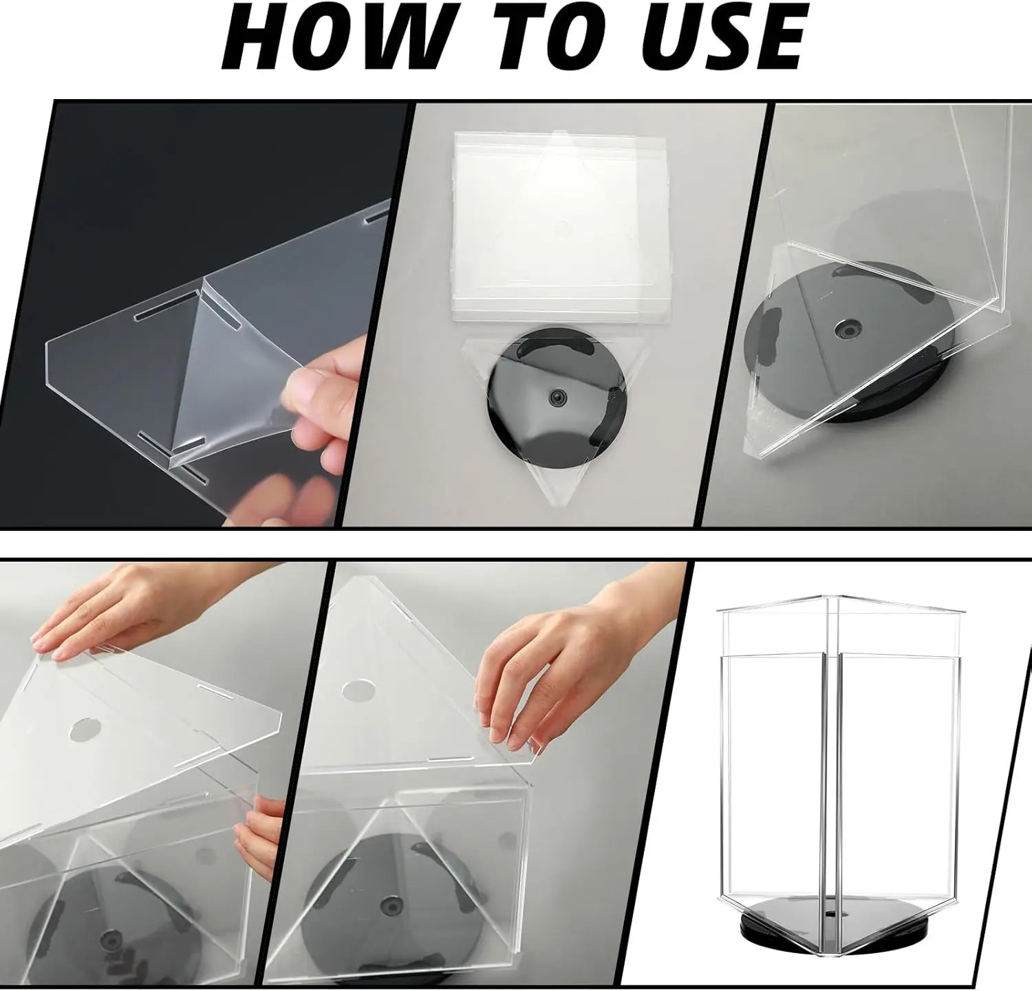 2 Pcs 3 Sided Rotating Sign Holder Acrylic Sign Holder 3 Panel Vertical Display Acrylic Stands for Display