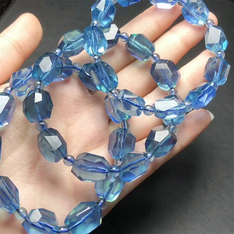 

Natural Freeform Aquamarine Bracelet Handmade Fortune Energy Bangle Mineral Woman Amulet Jewelry Gift 1PCS