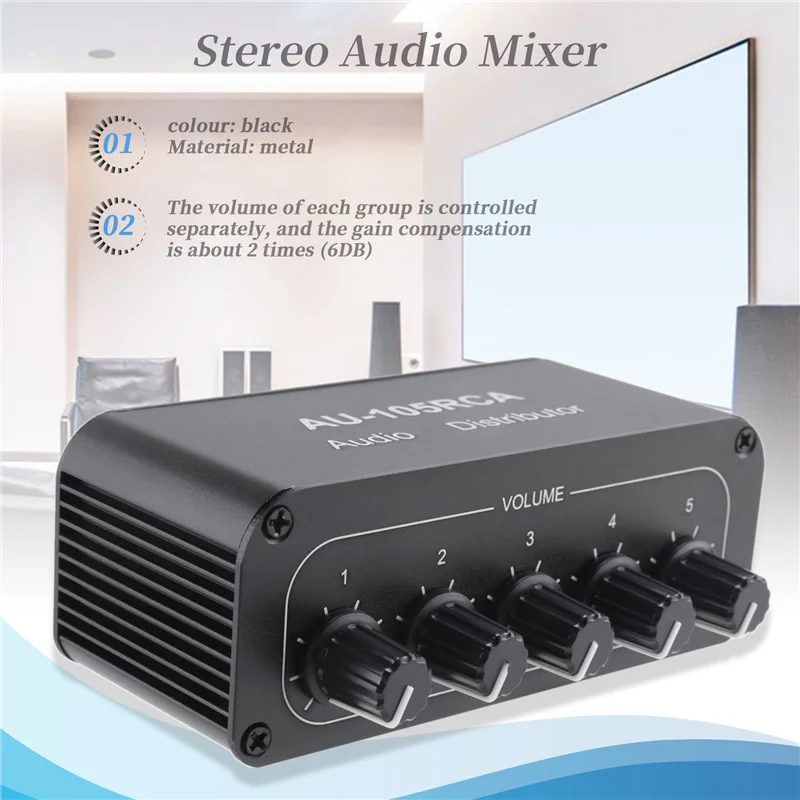 Picture 6: A41Z-Stereo Audio Mixer 1 Input 5 Output Multi-Channel Audio Source Distributor RCA Interface For Power Amplifiers