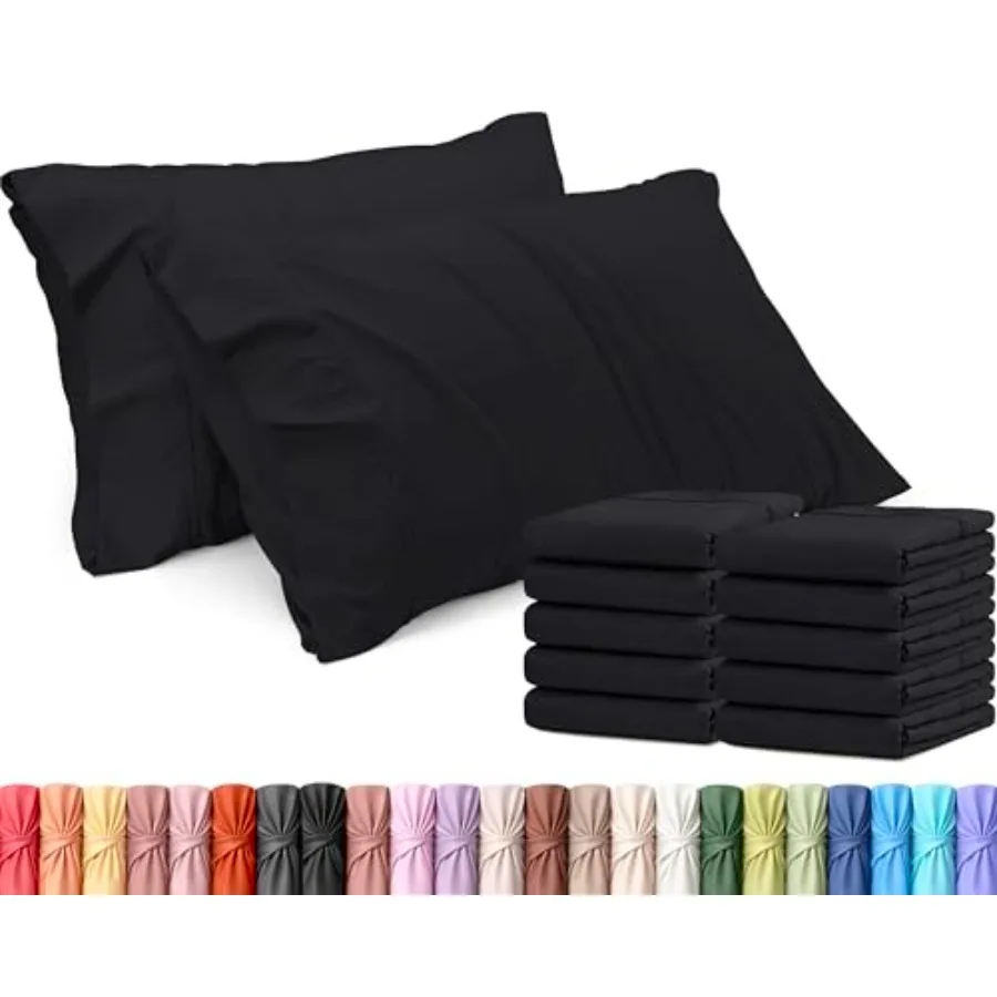 

Queen Pillow Cases - 12 Pack - Envelope Closure - Soft Brushed Microfiber Fabric - Shrinkage and Fade Resistant Pillow Covers Q