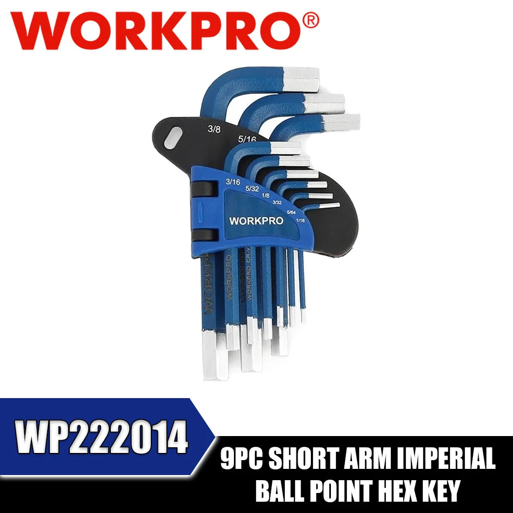 WORKPRO WP222014 9PC Short Arm Imperial Ball Point Hex Key Hand Tools