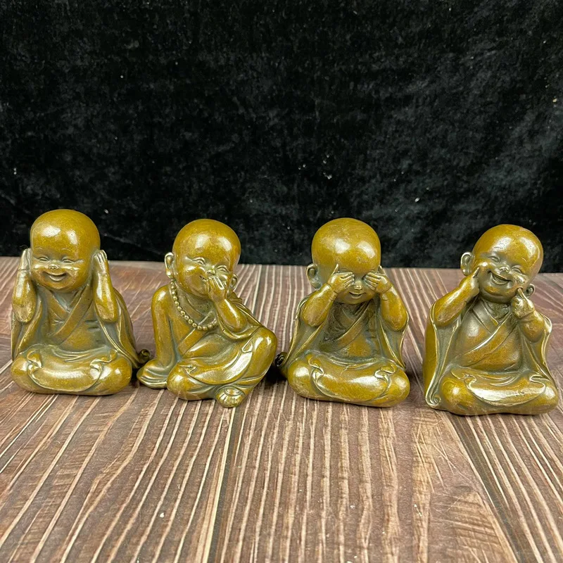 

Brass Four Monk Buddha Statue Office Zen Ornament Chinese Household Ornament Brass Crafts Wholesale