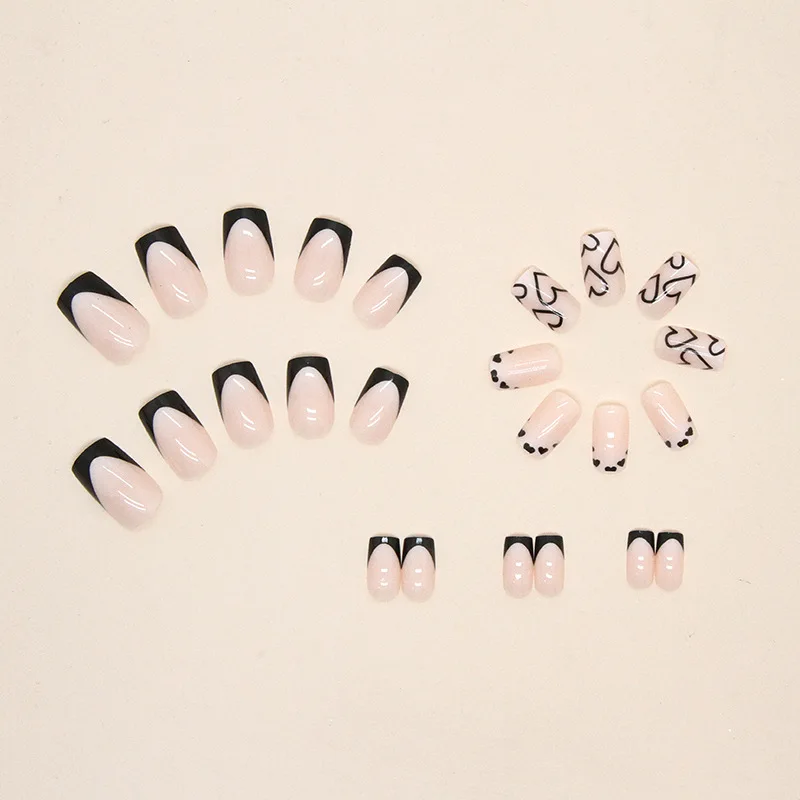 24 PCs Short French Heart Minimalist Nails with 1 Jelly Gel and 1 Nail File