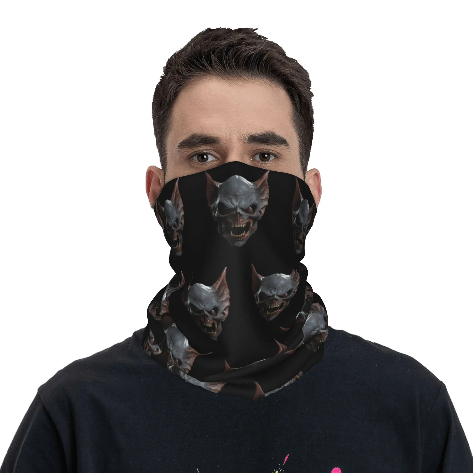 Demon Skull With Sharp Teeth And Pointed Ears Bandana Neck Gaiter UV Protection Face Scarf Cover Headband Tube Balaclava