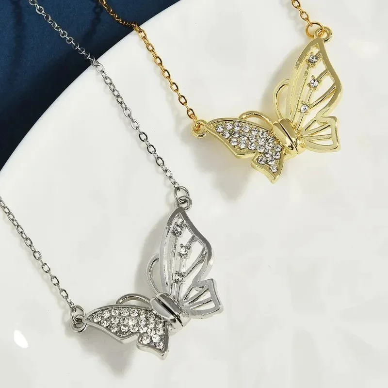 

Niche new butterfly diamond collarbone chain, dynamic magnetic butterfly necklace, fashionable clothing necklace