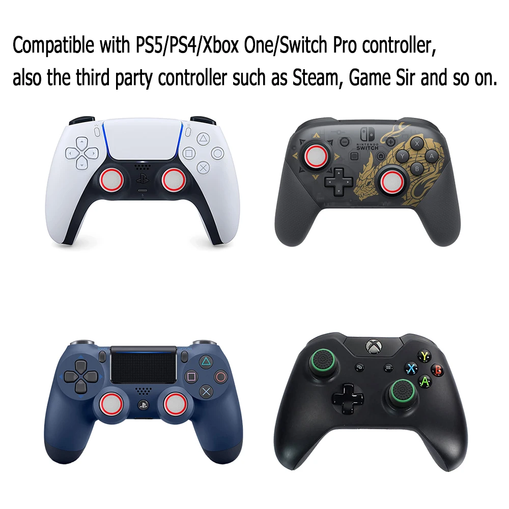 4pcs Silence Thumb Grip Caps Compatible with PS5/PS4/Xbox One/Xbox One Elite/8BitDo SN30 Pro/Switch Pro Controller Joystick