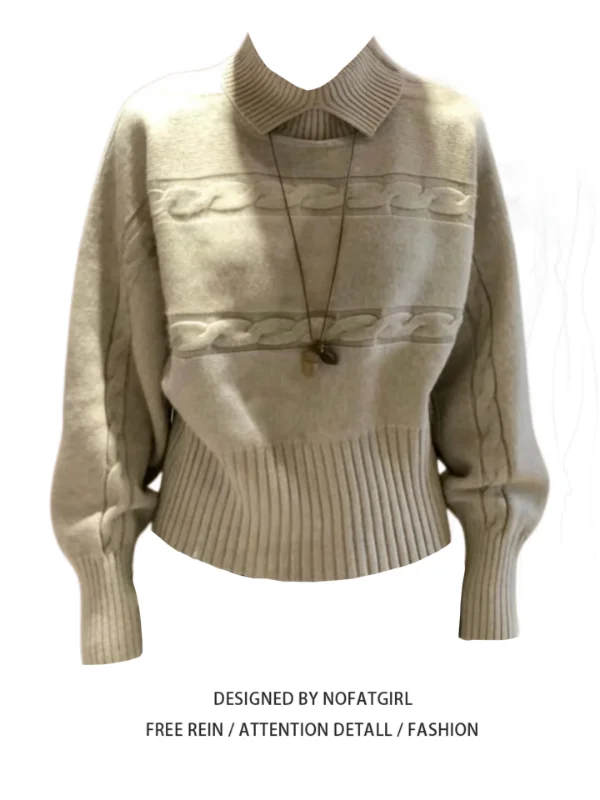 

plus Size Women's Korean Sle Lazy Collar Batwing Sve Knitwear Soft Cozy Overhead Sweater Autumn Winter Design Color