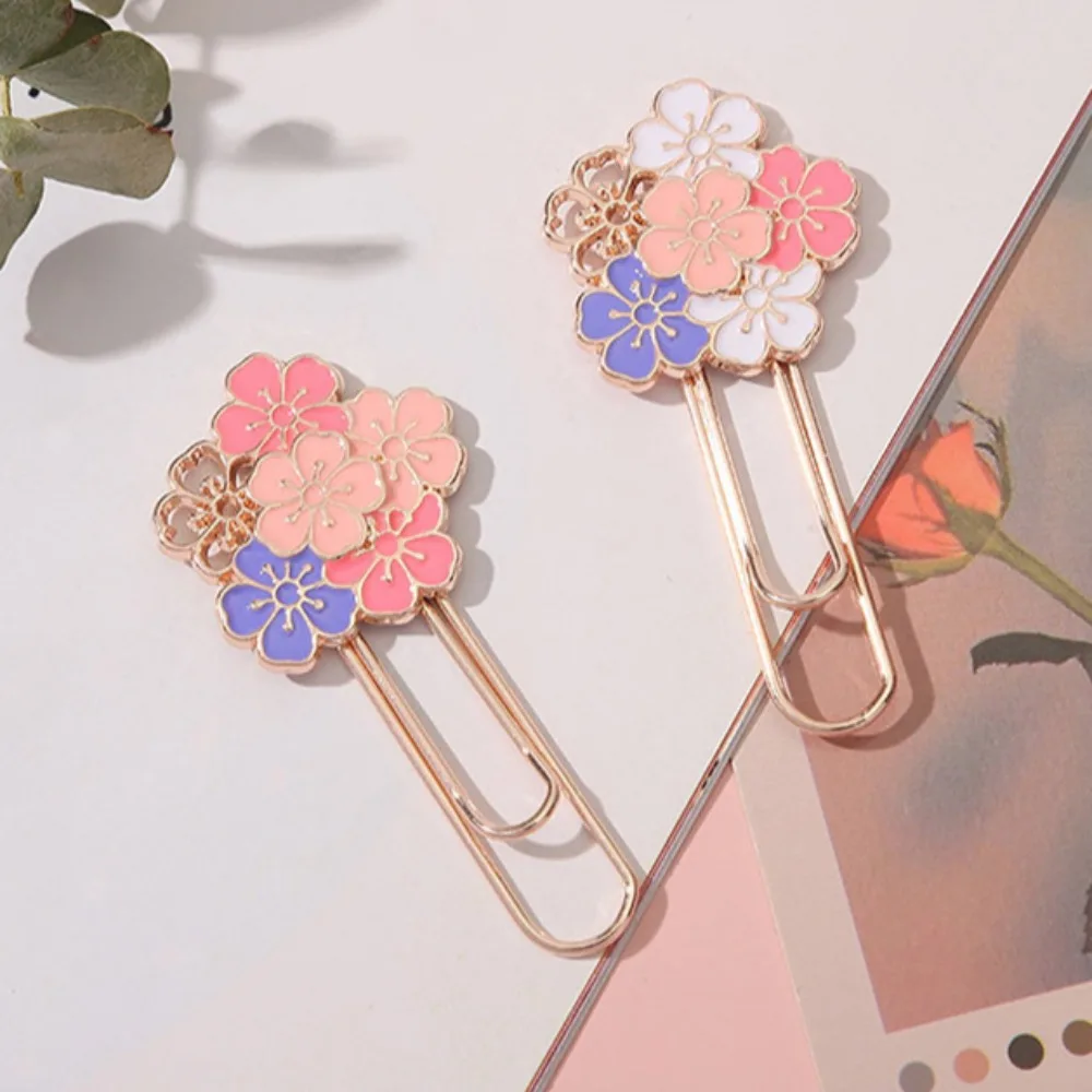 1pc Pink Sakura Flowers Metal Bookmark Exquisite Cherry Blossom Paper Clip Kawaii Bookmarks Funny Gift Bookmarks