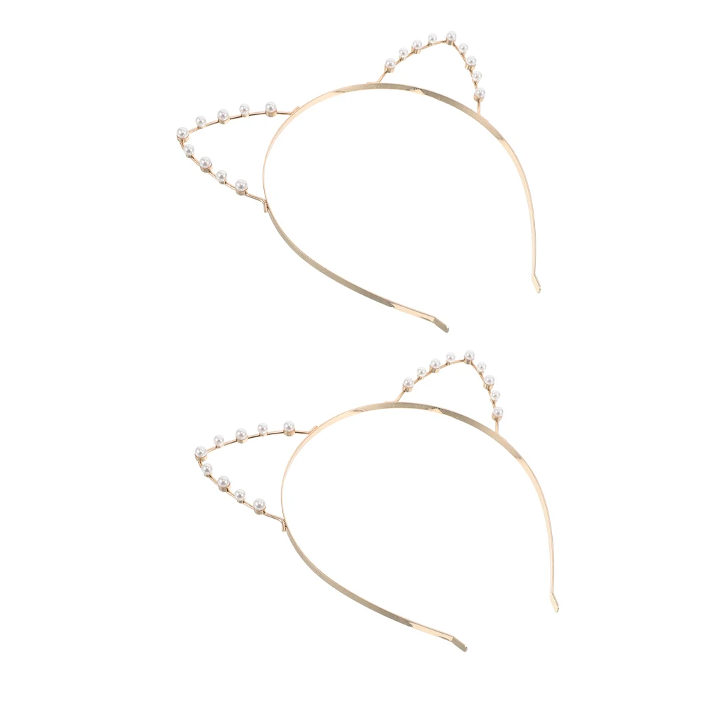 

2pcs Pearl Ears Headband Cute Hair Accessories Women Headband Elegant Pearl Embellished Durable Material Women Girls