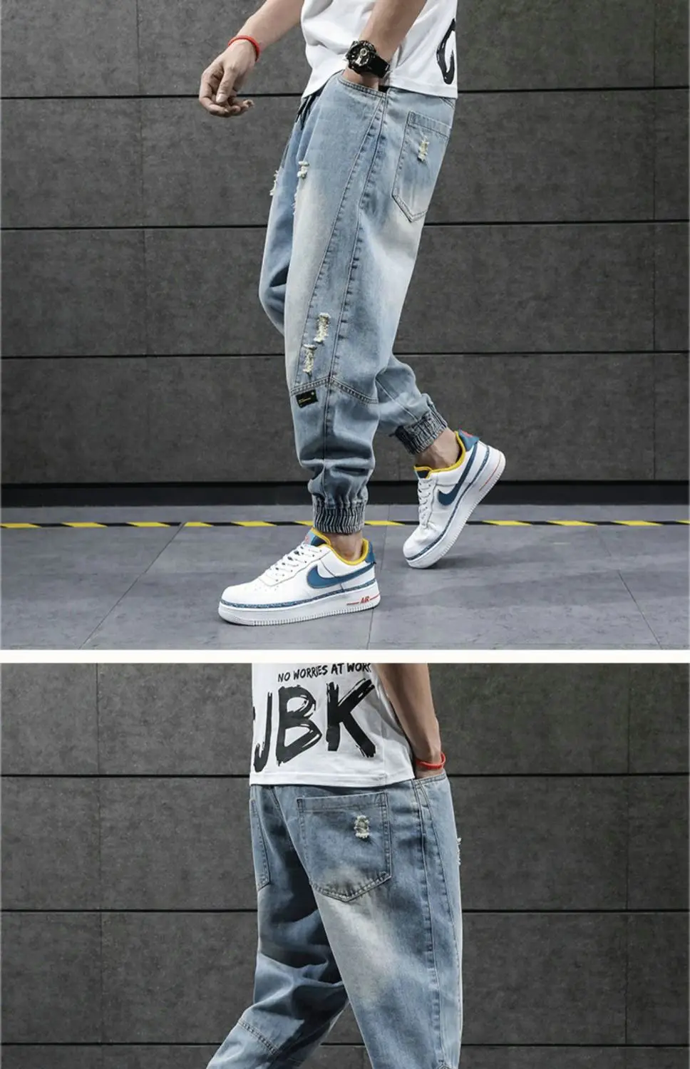 2024 New Hip Hop Harem Jeans Pants Men Loose Joggers Denim Casual Sweatpants Korea Ankle Length Trousers Streetwear Male Clothes