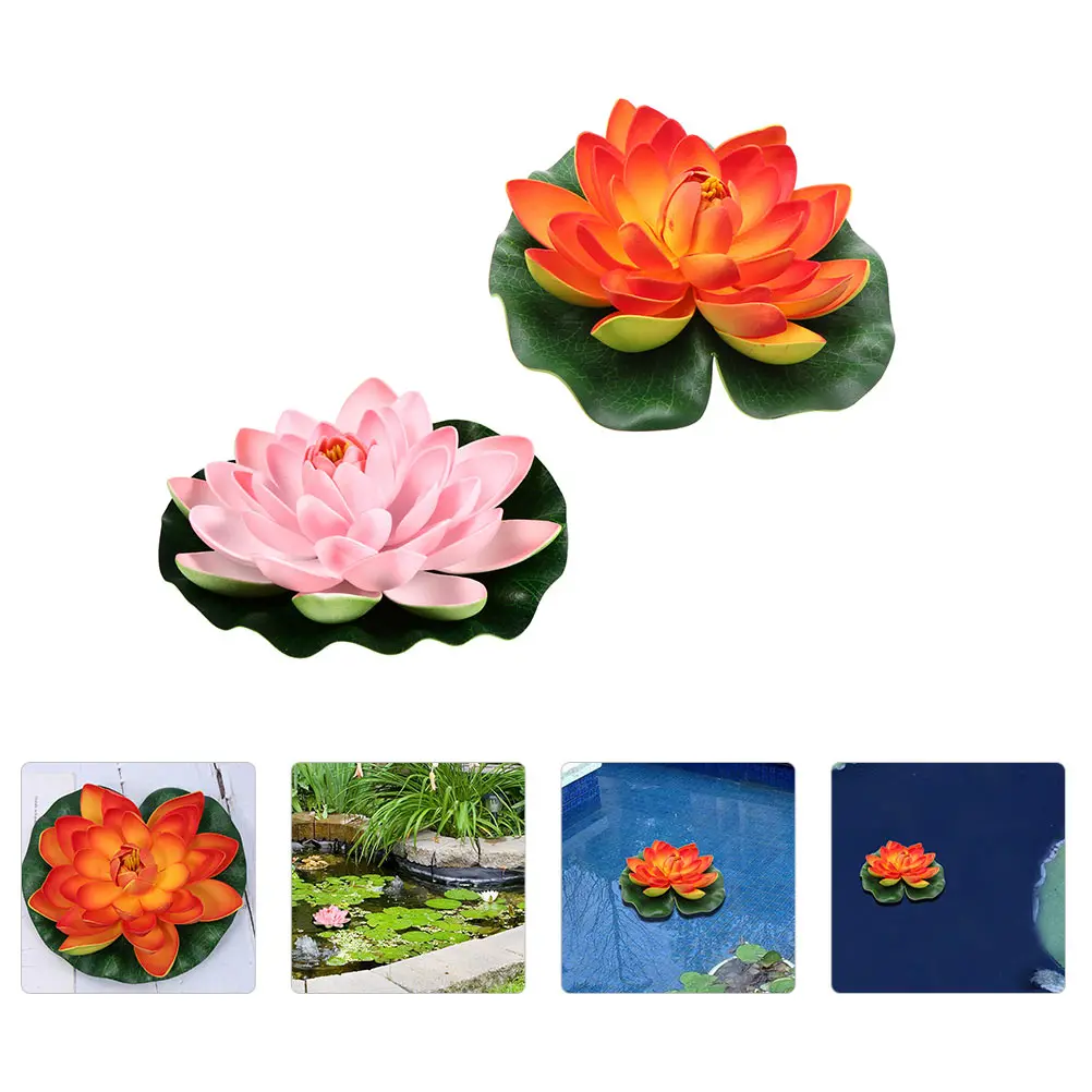 

2 Pcs 17cm Artificial Lotus Flowers Decoration Orange Lily Floating Pond Garden PoolFlowers Lifelike