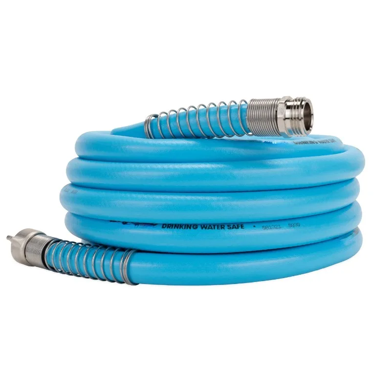 

25-Foot RV Drinking Water Hose - Stainless Steel Strain Reliefs Ends, Blue