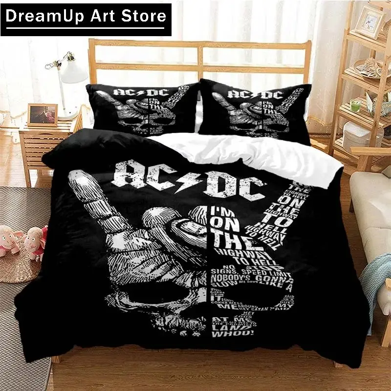 3D Print AC/DC Rock Band Bedding Set Boys Girls Twin Queen Size Duvet Cover Pillowcase Bed Kids Adult Fashion Home Textileextile