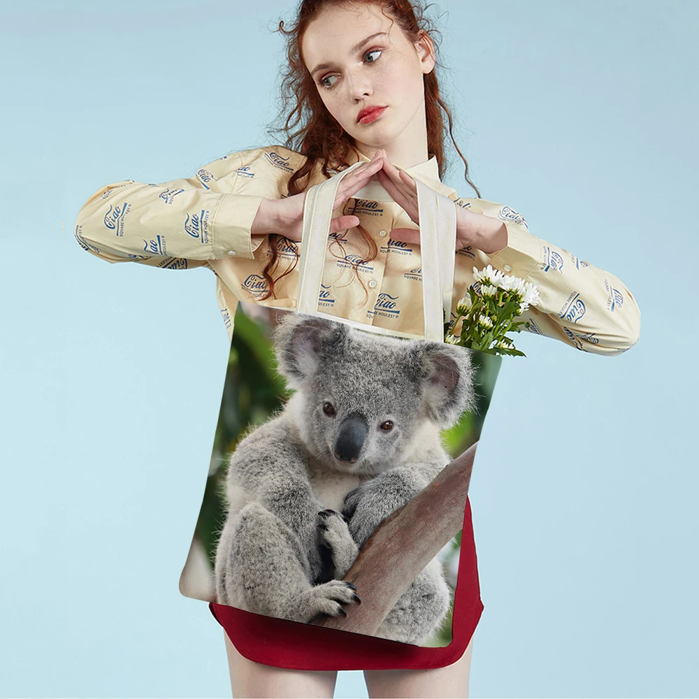 Fashion Cute Australian Koala Ladies Tote Handbag Foldable Reusable Cloth Casual Canvas Women Shopper Shopping Shoulder Bag