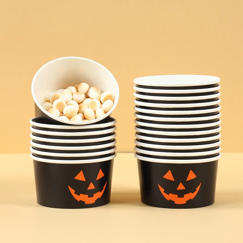 10/30/50 Stück Halloween-Papierschalen Kürbis Geist Schwarz Orange Einweg-Lebensmittelbecher Dessertschalen Halloween-Partyzubehör – Detail 4