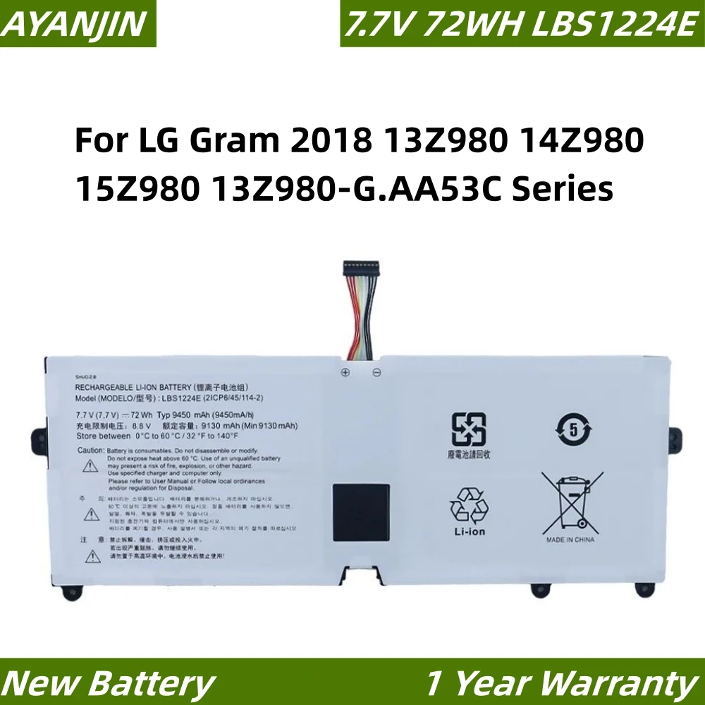 

LBS1224E 7.7V 72Wh Laptop Battery For LG Gram 13Z980 13Z990 14Z980 14Z990 15Z980 15Z990 17Z990 2018 13Z980-U 14Z980-A 9450mAh