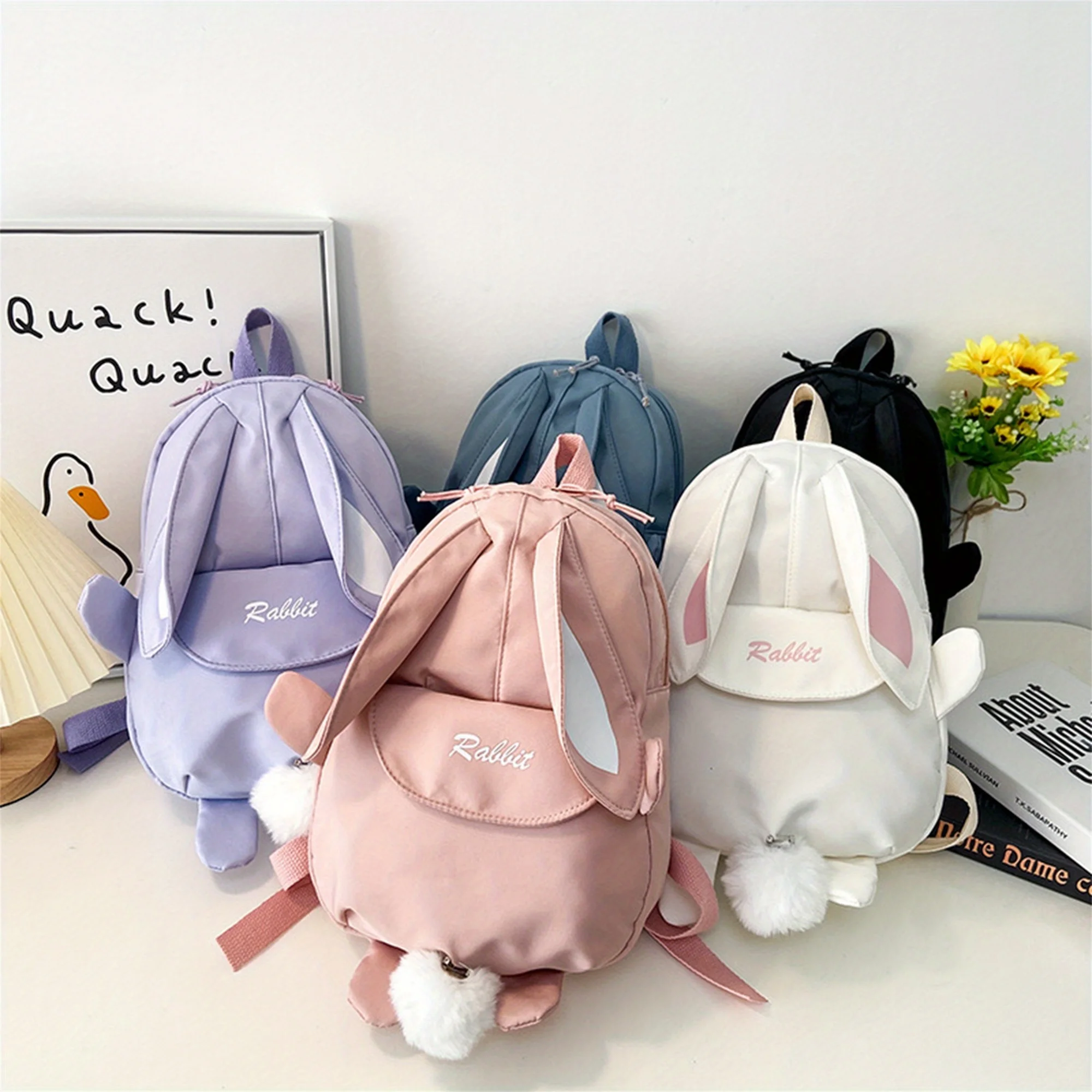 Girl Rabbit Ear Backpack Casual Schoolbag Waterproof Large Capacity School Backpack Smooth Zipper Solid Teens Travel and Gifts